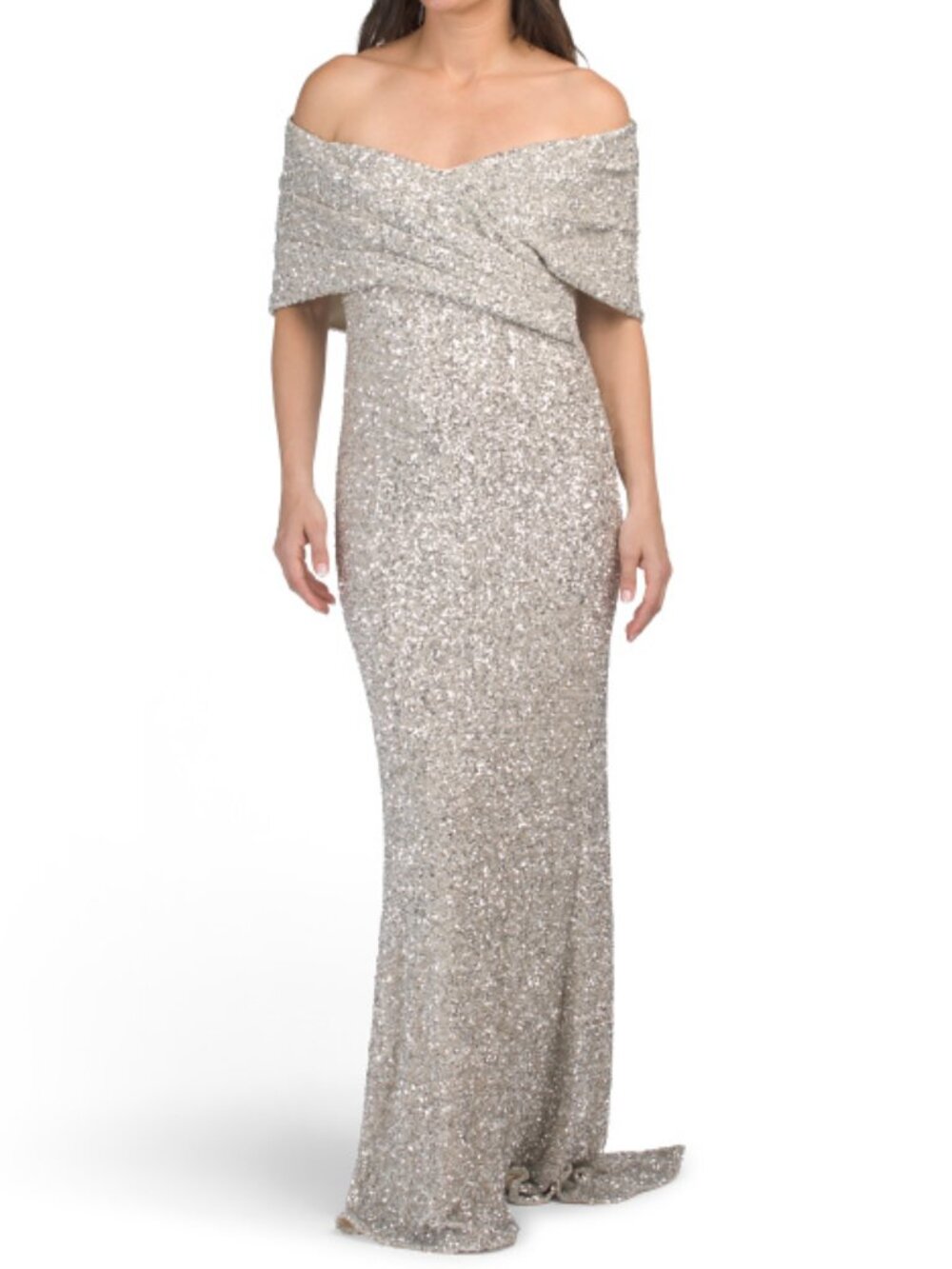 BADGLEY MISCHKA Off The Shoulder Sequin Gown